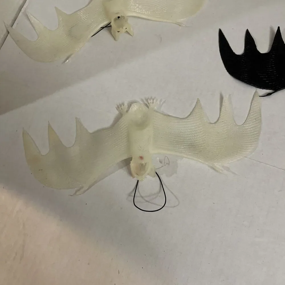 3 Vintage Halloween Rubber Hanging Bats 2 Glow In The Dark 1 Black